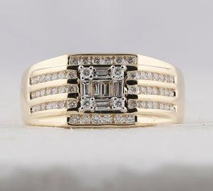 14kt Yellow Gold Baguette Diamond Square Men's Ring - 3/4 Cttw - Splendid Jewellery