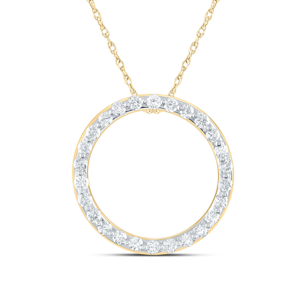 14kt Yellow Gold Diamond Circle Outline Pendant - A Timeless Symbol of Elegance and Love - Splendid Jewellery