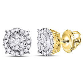 14kt Yellow Gold Diamond Halo Cluster Earrings - Radiant Brilliance  Top View from Splendid Jewellery