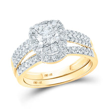Load image into Gallery viewer, 14kt Yellow Gold Diamond Halo His and Hers Wedding Set - A Radiant Love Affair - Second Side View