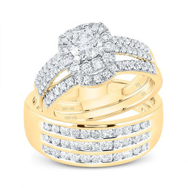 14kt Yellow Gold Diamond Halo His and Hers Wedding Set - A Radiant Love Affair - Top View