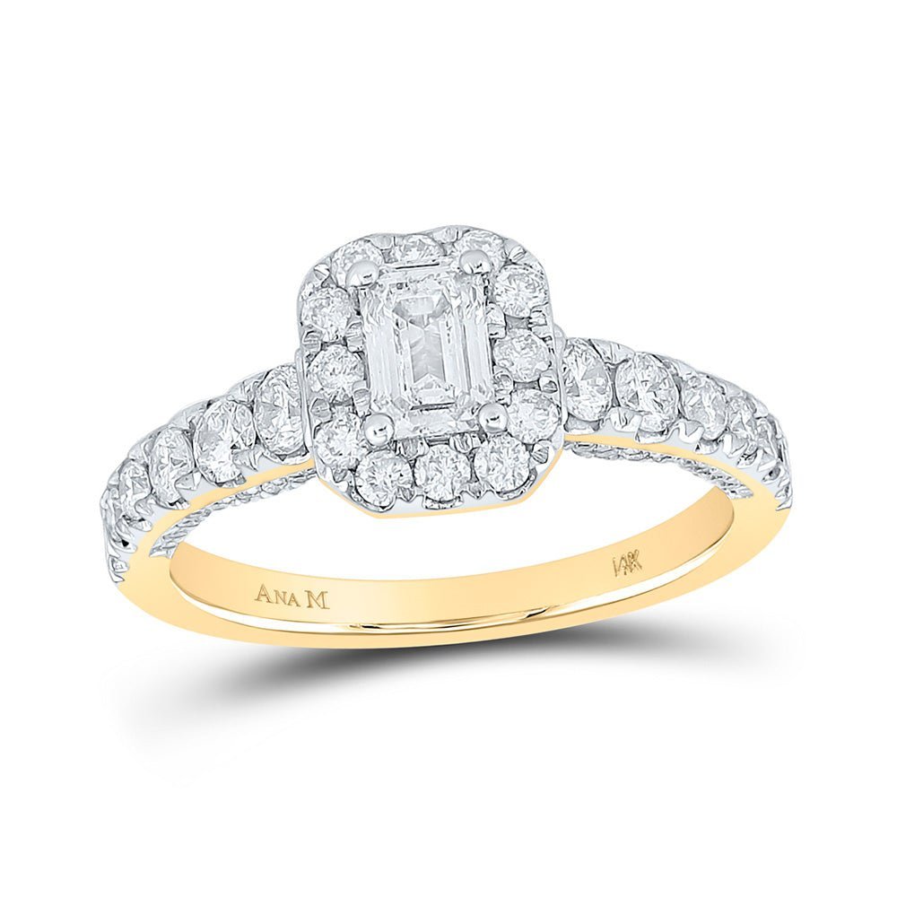 14kt Yellow Gold Emerald Diamond Halo Bridal Wedding Engagement Ring - Eternal Elegance - Splendid Jewellery