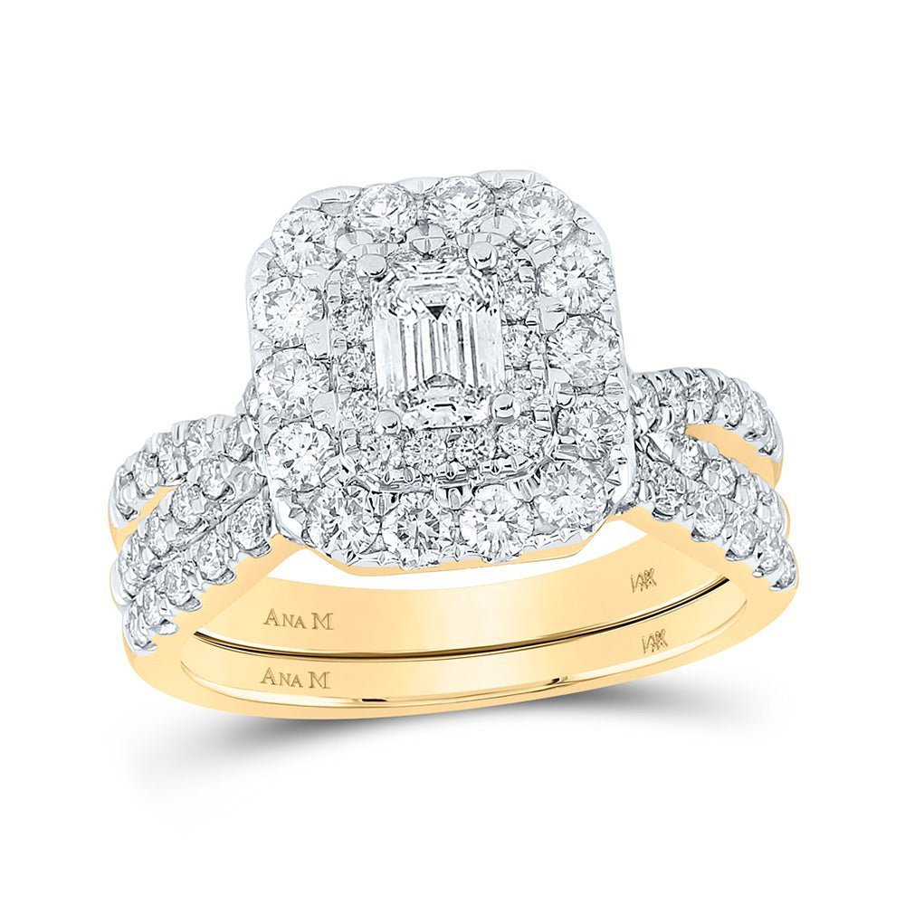 14kt Yellow Gold Emerald Diamond Halo Bridal Wedding Ring Band Set 2 Cttw | Enchanting Elegance - Splendid Jewellery