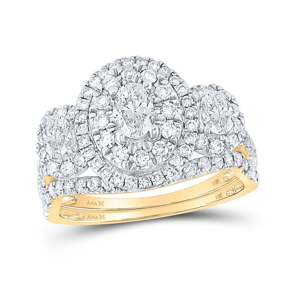 14kt Yellow Gold Enchanted Halo Bridal Wedding Ring Band Set - Splendid Jewellery