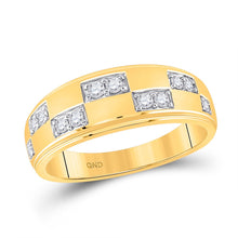 Load image into Gallery viewer, 14kt Yellow Gold His Hers Round Diamond Cluster Wedding Set - A Mesmerizing Symbol of Love and Commitment - Side View