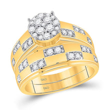 Load image into Gallery viewer, 14kt Yellow Gold His Hers Round Diamond Cluster Wedding Set - A Mesmerizing Symbol of Love and Commitment - Splendid Jewellery