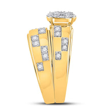 Load image into Gallery viewer, 14kt Yellow Gold His Hers Round Diamond Cluster Wedding Set - A Mesmerizing Symbol of Love and Commitment - Second Side View