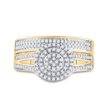 Load image into Gallery viewer, 14kt Yellow Gold His Hers Round Diamond Cluster Wedding Set - Eternal Love - Splendid Jewellery