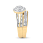 14kt Yellow Gold His Hers Round Diamond Cluster Wedding Set - Eternal Love - Side View