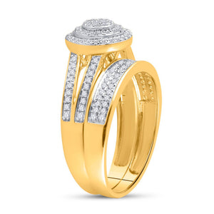 14kt Yellow Gold His Hers Round Diamond Cluster Wedding Set - Eternal Love - Splendid Jewellery