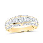 14kt Yellow Gold His Hers Round Diamond Halo Matching Wedding Set 2-1/3 Cttw - Side View