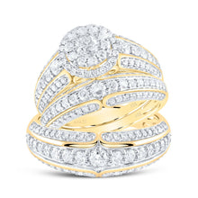 Load image into Gallery viewer, 14kt Yellow Gold His Hers Round Diamond Halo Matching Wedding Set 2-1/3 Cttw - Top View