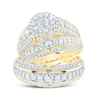 14kt Yellow Gold His Hers Round Diamond Halo Matching Wedding Set 2-1/3 Cttw - Top View