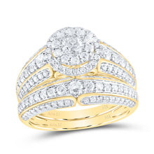 Load image into Gallery viewer, 14kt Yellow Gold His Hers Round Diamond Halo Matching Wedding Set 2-1/3 Cttw - Second Side View