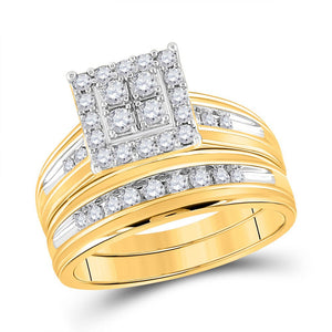 14kt Yellow Gold His Hers Round Diamond Square Matching Wedding Set 1 Cttw | Eternal Love Collection - Splendid Jewellery