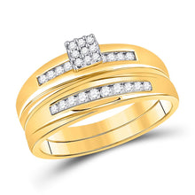 Load image into Gallery viewer, 14kt Yellow Gold His Hers Sparkling Diamond Cluster Wedding Set - Front View