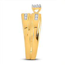 Load image into Gallery viewer, 14kt Yellow Gold His Hers Sparkling Diamond Cluster Wedding Set - Side View