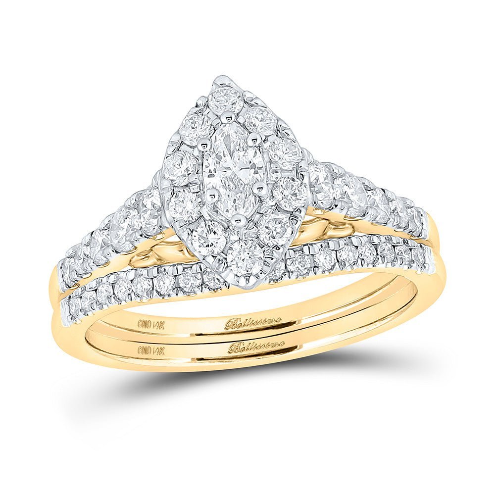 14kt Yellow Gold Marquise Diamond and Blue Sapphire Bridal Wedding Ring Band Set - Splendid Jewellery