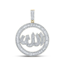Load image into Gallery viewer, 14kt Yellow Gold Men's Baguette Diamond Allah Circle Charm Pendant - 2 Cttw - Splendid Jewellery