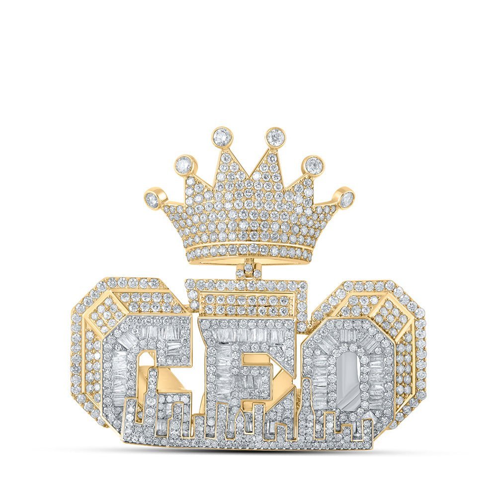 14kt Yellow Gold Men's Baguette Diamond CEO Crown Charm Pendant - Luxurious Statement Piece - Splendid Jewellery