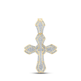 14kt Yellow Gold Men's Baguette Diamond Cross Charm Pendant - A Dazzling Statement of Style and Faith - Splendid Jewellery