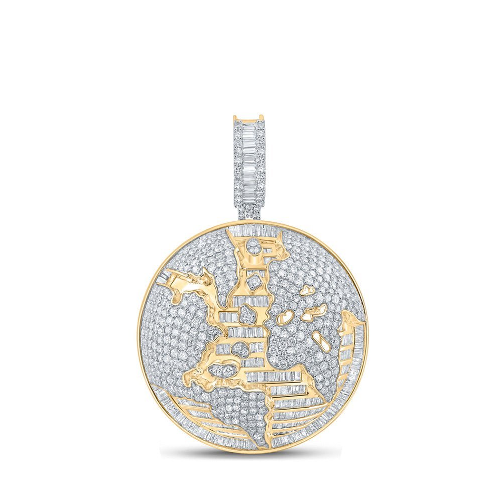 14kt Yellow Gold Men's Baguette Diamond Earth Globe Charm Pendant - 7 - 3/4 Cttw - Splendid Jewellery