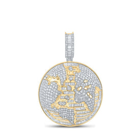 14kt Yellow Gold Men's Baguette Diamond Earth Globe Charm Pendant - 7 - 3/4 Cttw - Splendid Jewellery