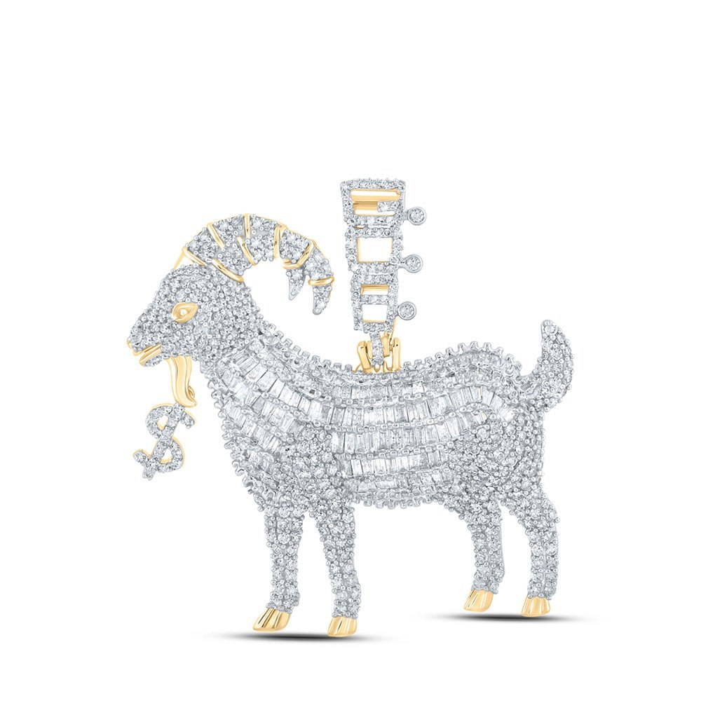 14kt Yellow Gold Men's Baguette Diamond Goat Money Dollar Charm Pendant - Captivating Wealth and Style - Splendid Jewellery