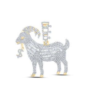 14kt Yellow Gold Men's Baguette Diamond Goat Money Dollar Charm Pendant - Captivating Wealth and Style - Splendid Jewellery
