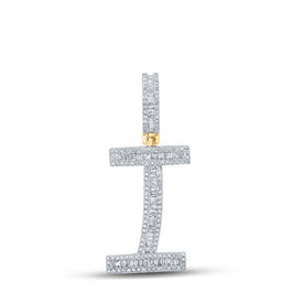 14kt Yellow Gold Men's Baguette Diamond I Initial Letter Charm Pendant - 3/4 Cttw - Splendid Jewellery
