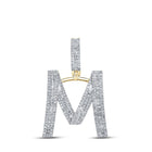 14kt Yellow Gold Men's Baguette Diamond M Initial Letter Charm Pendant - 1 Cttw | Splendid Jewellery - Splendid Jewellery