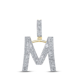 14kt Yellow Gold Men's Baguette Diamond M Initial Letter Charm Pendant - 1 Cttw | Splendid Jewellery - Splendid Jewellery