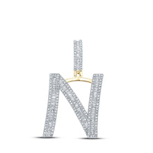 Load image into Gallery viewer, 14kt Yellow Gold Men's Baguette Diamond N Initial Letter Charm Pendant - 7/8 Cttw - Splendid Jewellery