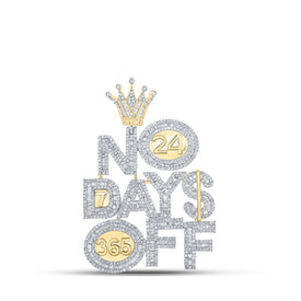 14kt Yellow Gold Men's Baguette Diamond NO DAYS OFF Charm Pendant - 3 - 3/8 Cttw - Splendid Jewellery