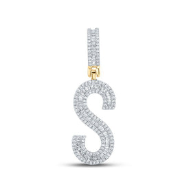 14kt Yellow Gold Men's Baguette Diamond S Initial Charm Pendant - 3/4 Cttw - Splendid Jewellery