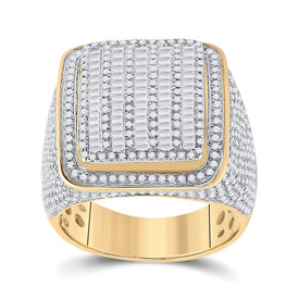 14kt Yellow Gold Men's Baguette Diamond Square Ring - Exquisite Brilliance - Splendid Jewellery