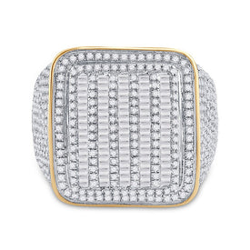 14kt Yellow Gold Men's Baguette Diamond Square Ring - Exquisite Brilliance - Front View