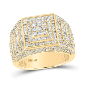 14kt Yellow Gold Men's Baguette Diamond Square Statement Ring - 2-1/4 Cttw - Top View