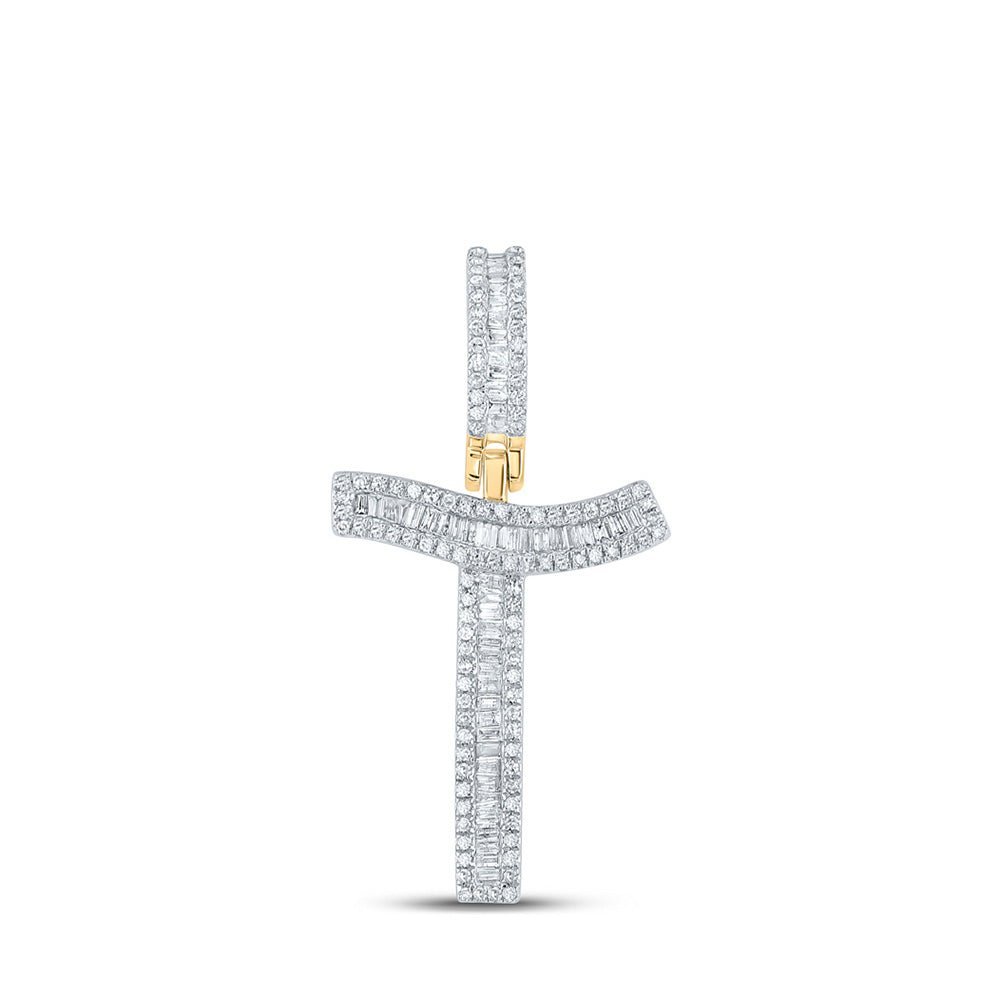 14kt Yellow Gold Men's Baguette Diamond T Initial Letter Charm Pendant - 5/8 Cttw - Splendid Jewellery