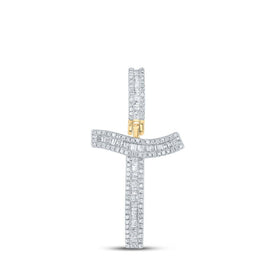 14kt Yellow Gold Men's Baguette Diamond T Initial Letter Charm Pendant - 5/8 Cttw - Splendid Jewellery