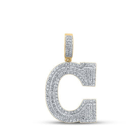 14kt Yellow Gold Men's Diamond C Initial Letter Charm Pendant - 1 - 5/8 Cttw - Splendid Jewellery