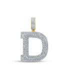 14kt Yellow Gold Men's Diamond D Initial Letter Charm Pendant - 1 - 7/8 Cttw - Splendid Jewellery