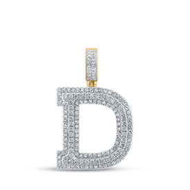 14kt Yellow Gold Men's Diamond D Initial Letter Charm Pendant - 1 - 7/8 Cttw - Splendid Jewellery