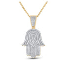 14kt Yellow Gold Men's Diamond Hamsa Hand Charm Pendant - 3/4 Cttw - Splendid Jewellery