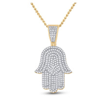 Load image into Gallery viewer, 14kt Yellow Gold Men's Diamond Hamsa Hand Charm Pendant - 3/4 Cttw - Splendid Jewellery