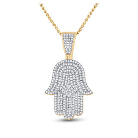 14kt Yellow Gold Men's Diamond Hamsa Hand Charm Pendant - 3/4 Cttw - Splendid Jewellery