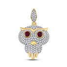 14kt Yellow Gold Men's Diamond Owl Bird Charm Pendant with Ruby - 2 - 5/8 Cttw - Splendid Jewellery