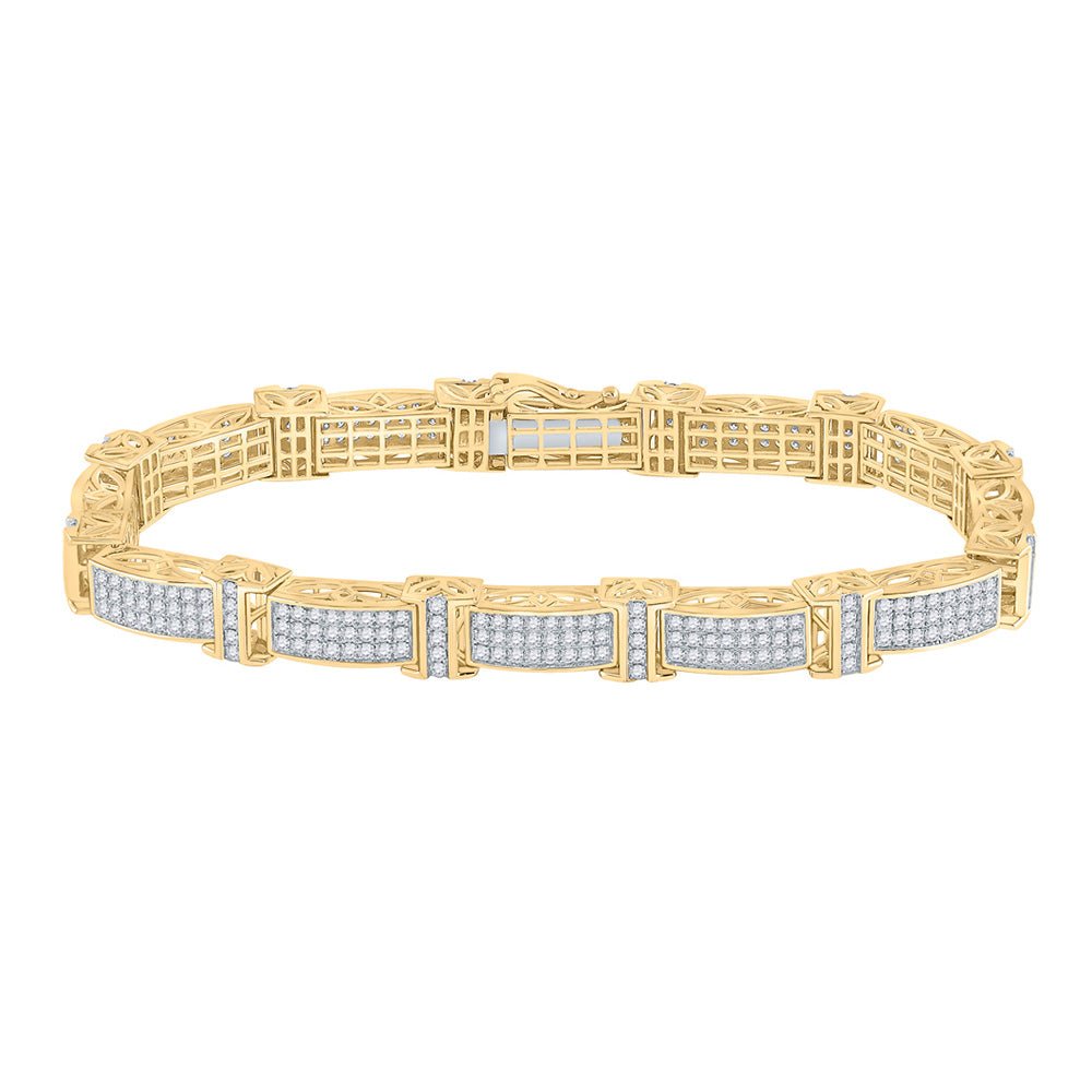 14kt Yellow Gold Men's Diamond Rectangle Link Bracelet - 5 - 3/4 Cttw - Splendid Jewellery