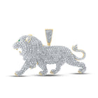 14kt Yellow Gold Men's Lion Charm Pendant with 5 - 1/2 Ct.t.w. Round Diamond and Natural Emerald - Splendid Jewellery