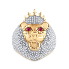 Load image into Gallery viewer, 14kt Yellow Gold Mens Lion Face Animal Ring with Ruby and Diamond Accents - 1 - 3/4 Cttw - Splendid Jewellery